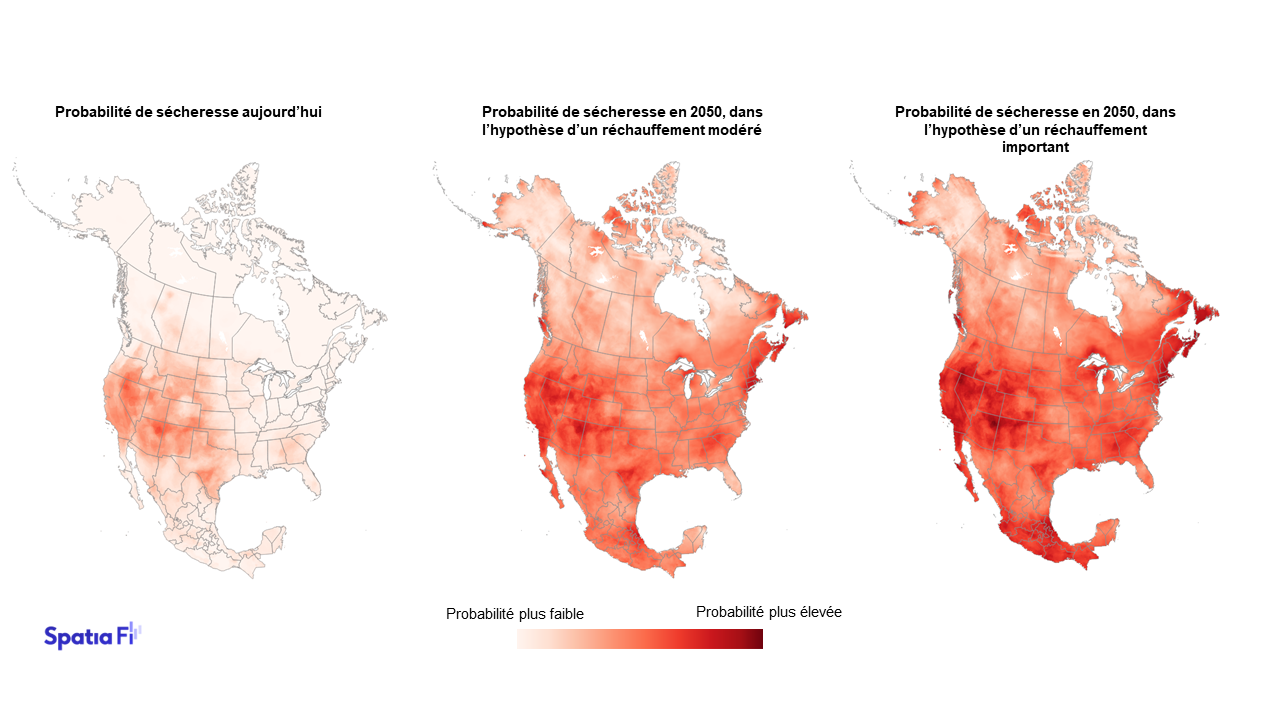 side-by-side image showing drought risk in North America